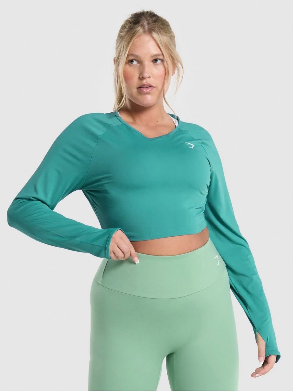 Gymshark Teal Long-Sleeve Cropped Workout Top